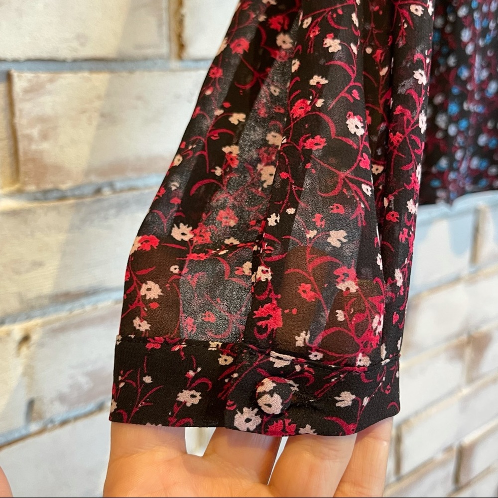 1.State peplum black top with floral pattern long sleeve top - Picture 4 of 7